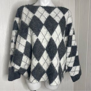 Pringle of Scotland H&M Argyle Batwing Sweater XS Gray White